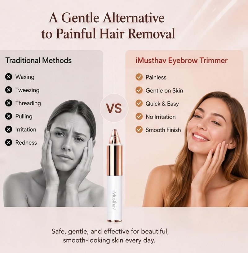 Eyebrow Trimmer for Women - Precise & Painless Electric Razor with LED Light | Travel-Friendly Gold-Plated Design