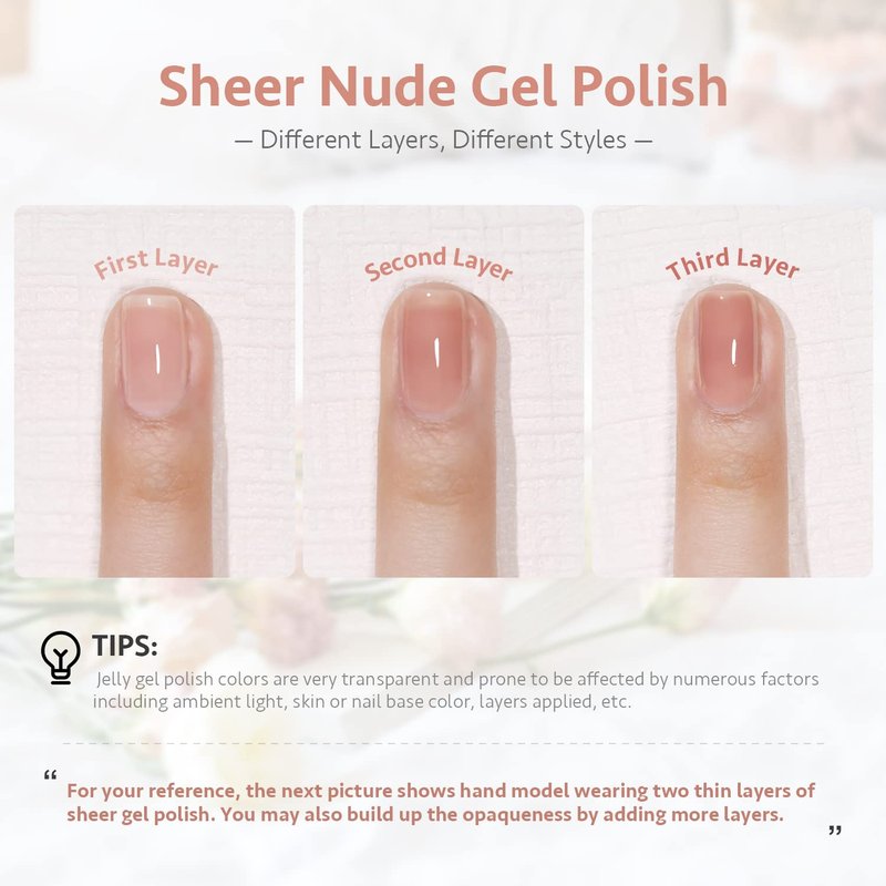GAOY Sheer Nude Gel Nail Polish, 16ml Jelly Natural Pink Translucent Color 1301 UV Light Cure Gel Polish for Nail Art DIY Manicure and Pedicure at Home