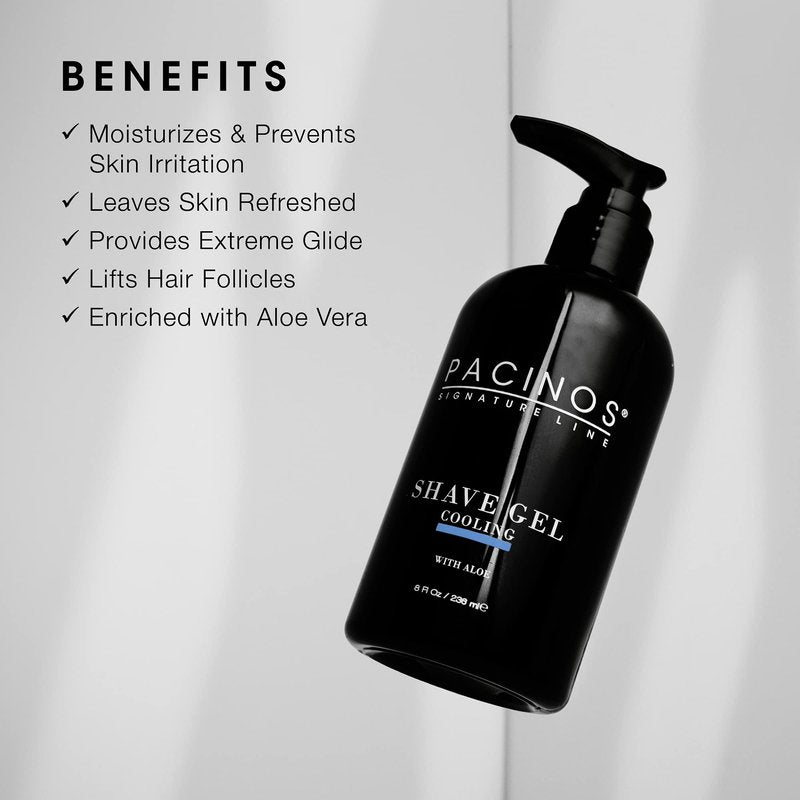 Pacinos Shave Gel - Cooling Gel with Aloe Vera - Moisturizing Mens Shaving Gel - 8 Fl. Oz