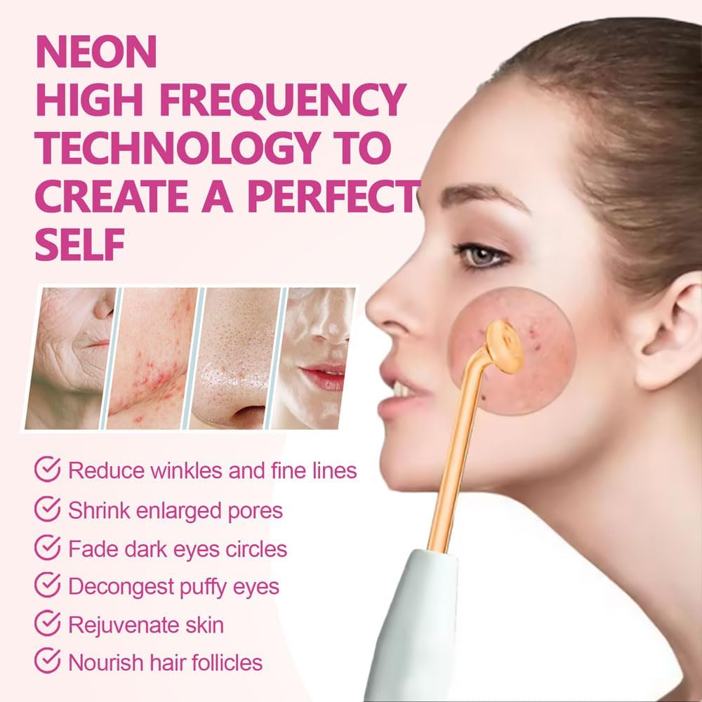 Wireless Lift Wand - Professional High Frequency Facial Device | 4 Electrodes for Wrinkles, Scars, Dark Circles (White)