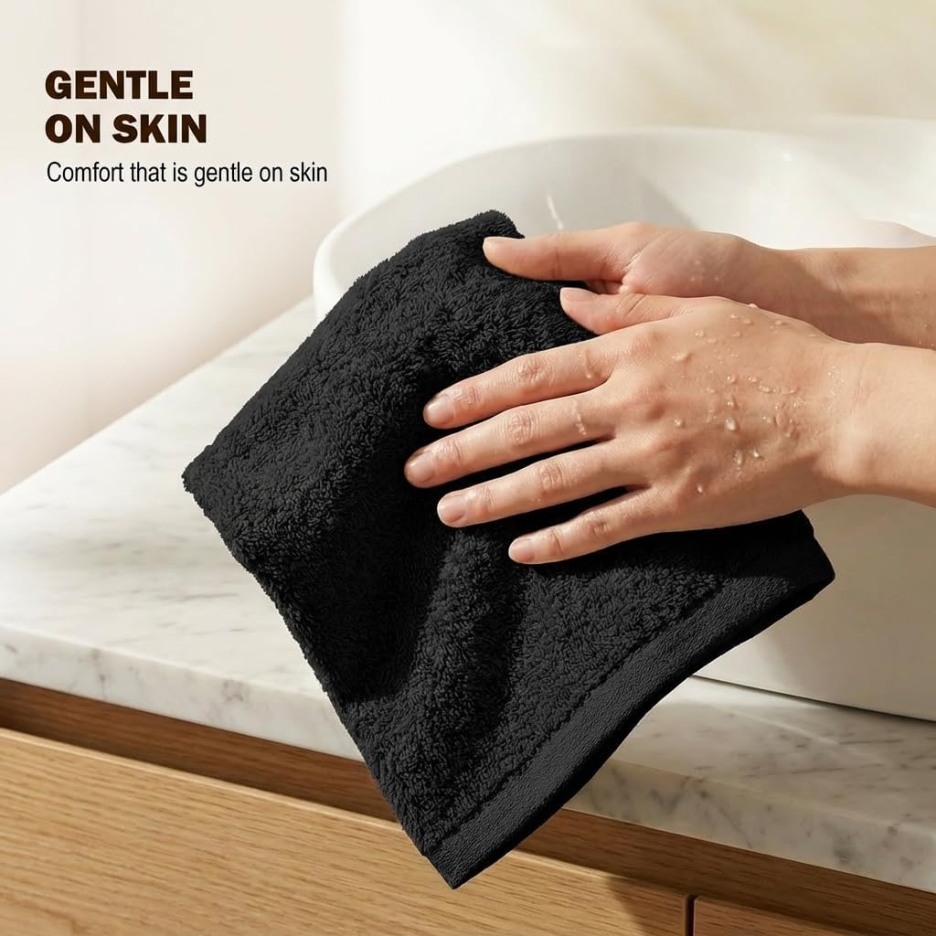 Utopia Towels | 12 Pack Cotton Washcloths Set - Premium Flannel, Highly Absorbent, Soft Fingertip Towels in Black