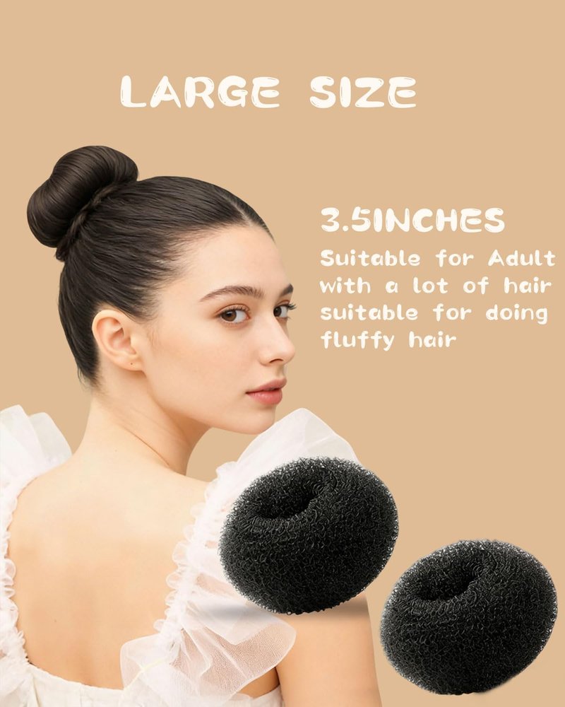Hair Bun Maker for Kids & Women - Create Stylish Buns & Updos | 4 Black Donut Socks, Hair Wax Stick, Elastic Bands & Pins