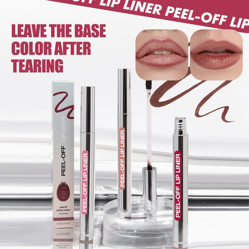 JUAAZIN Matte Lip Stain Peel Off Lip liner with Tweezer, Pinkish Red Peel Off Lip Stain, Long Lasting Waterproof Lipstick Lip Gloss Tattoo, Transfer-proof for All Skin Types, 0.12 fl oz 06#