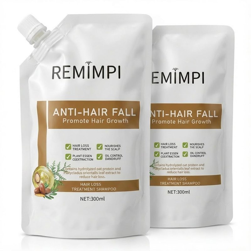 REMIMPI Herbal Anti-Fall Shampoo, Ginger & Ginseng Scalp Cleanser with Jojoba & Oat Extracts, Strengthening Formula for Thinning Hair, 300ml (2-Pack Duo Set)