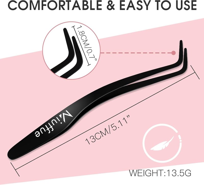 Eyelash Applicator Tool - Stainless Steel Curved Tweezers for Cluster Lashes | Black