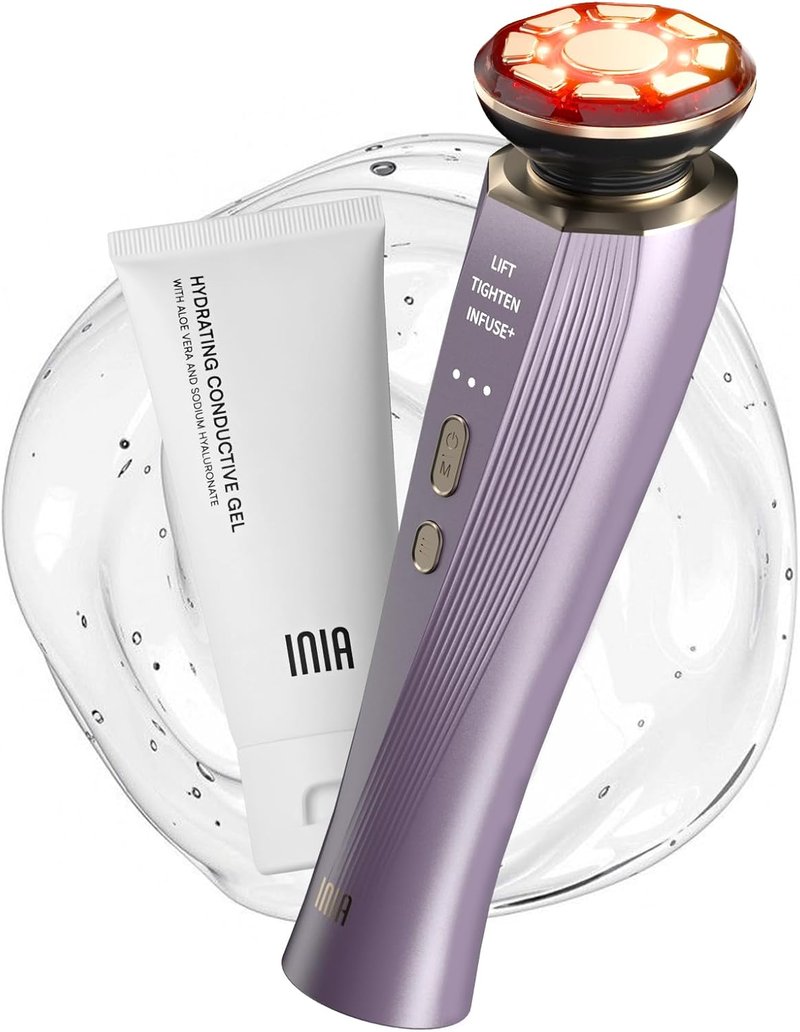 INIA Flare Microcurrent Facial Device - 3-in-1 Red Light Therapy Massager for Face & Neck | Heat & Vibration for Firming & Smoothing