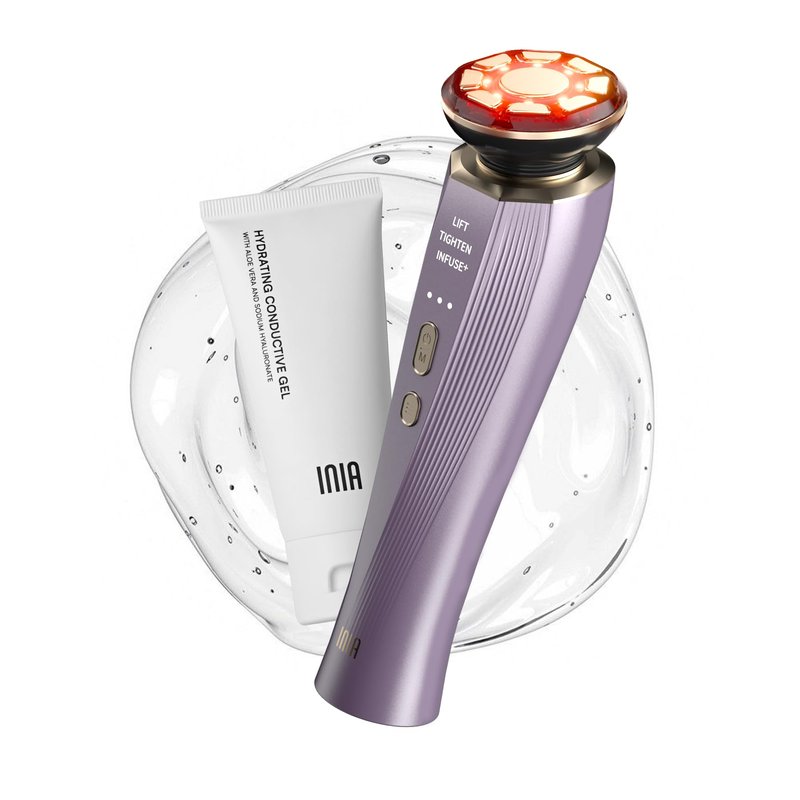 INIA Flare 3-in-1 Microcurrent Facial Device Red Light Therapy for Face and Neck Massager Tool with Heat & Vibration for Skincare Puffiness, Firming, Smoothing