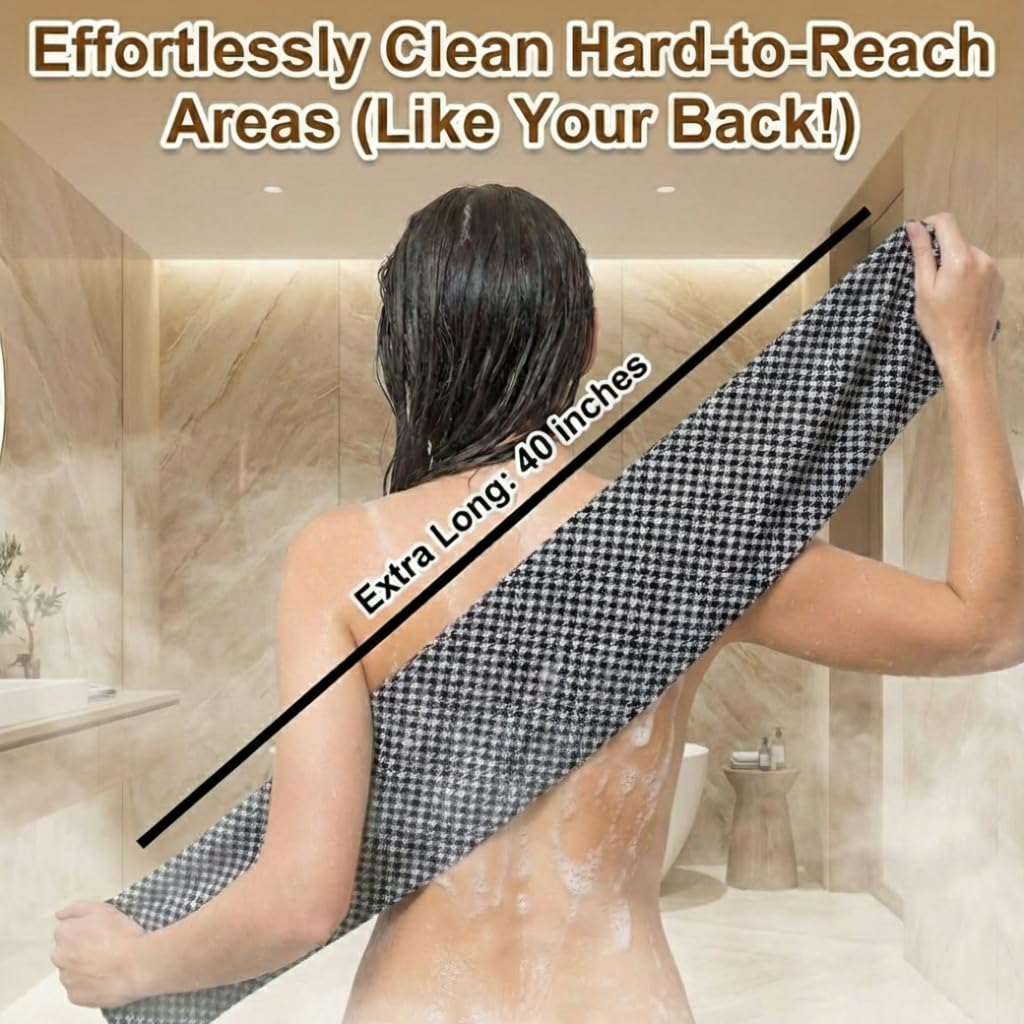 APRICITY Blissal Exfoliating Shower Towel, 2-in-1 Dual-Sided Body Scrubber & Microfiber Scrub Cloth Set, Advanced Exfoliation for All Skin Types