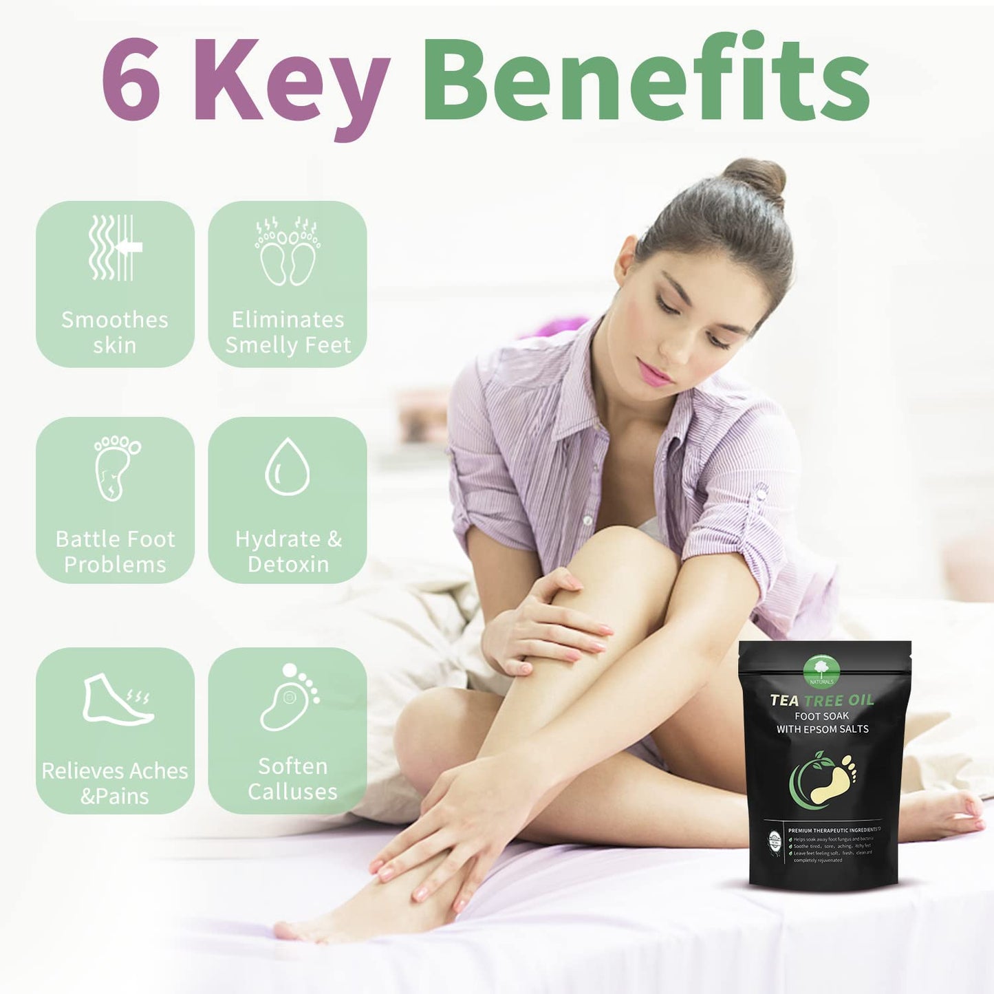 Tea Tree Oil Foot Soak - Epsom Salt Pedicure Spa for Toenail Fungus, Odor & Itch Relief | 16 oz