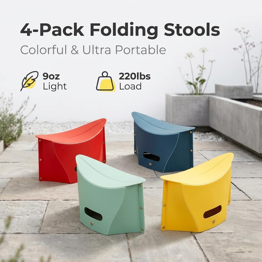 YUFNMKT 4 Pack Lightweight Folding Collapsible Portable Stool - Camping Hiking Stool, Pocket Chair, Hiking Accessories for Outdoor, Backpacking, Travel, Picnic, BBQ(Small)