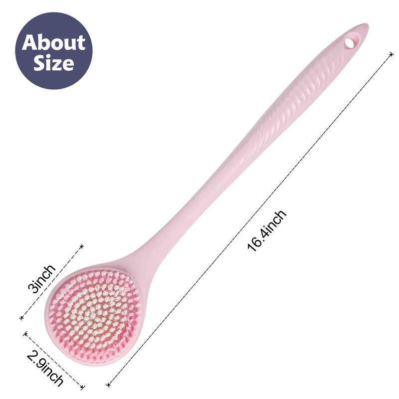 BEDELITE Back Scrubber for Shower, Soft Bath Brush Long Handle for Men & Women(16.4 Inches), Anti Slip Body Scrubber Exfoliator for Cleaning(Pink)