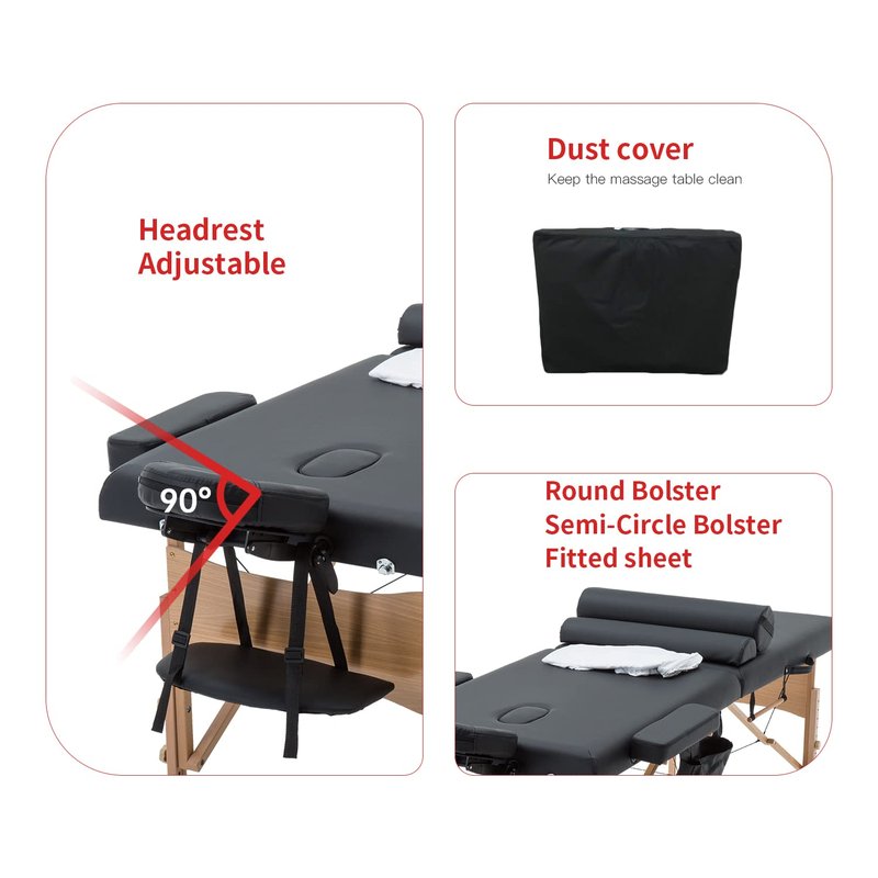 PayLessHere Massage Bed Portable Massage Table 28 inch Wide Lash Bed 2 Folding Height Adjustable Spa Table with Towel Hanger Oil Pouch Half Bolster Round Bolster Non-Woven Bag