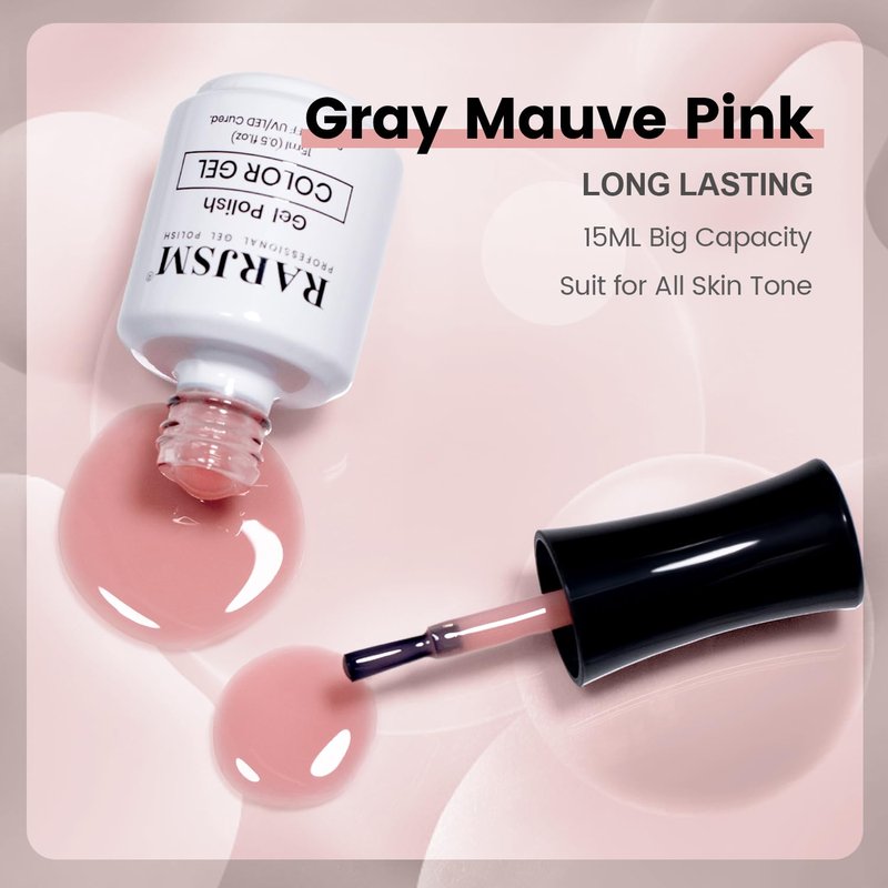 RARJSM Nude Gel Nail Polish Gray Mauve Pink Neutral Skin Tone Sheer Jelly Gel Polish 1PC 15ml Single Bottle Cream Transparent Pink Nail Gel Polish Soak off UV LED Cured for Home Salon DIY Manicure