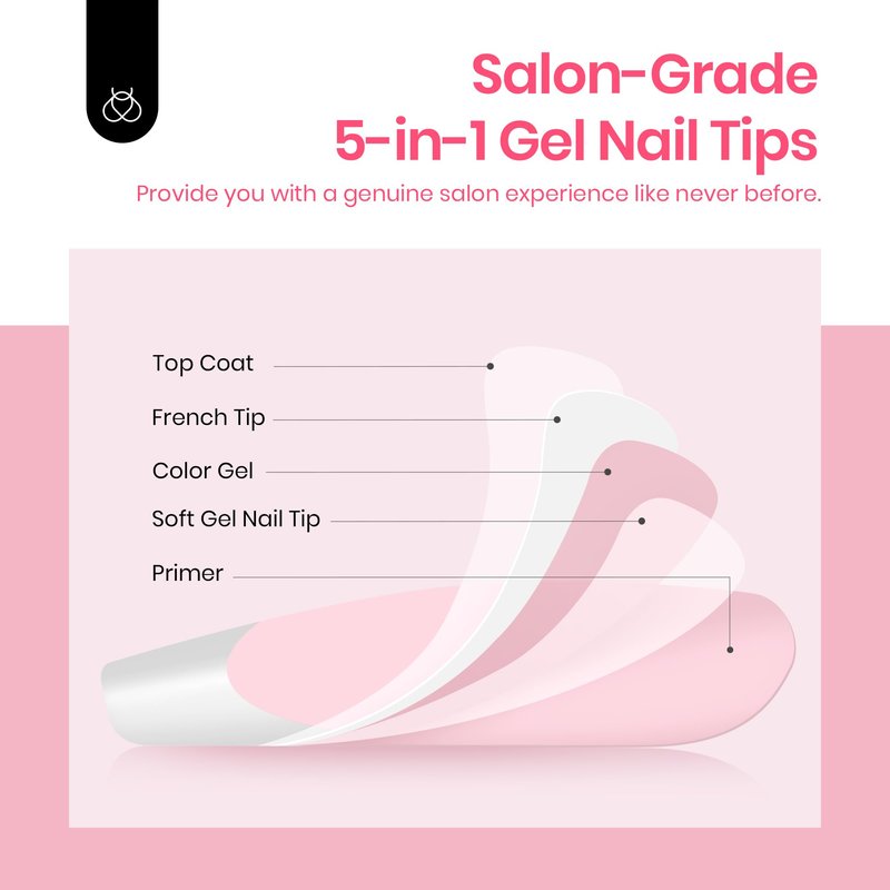 Beetles Press On Nails Almond Medium: 60pcs French Tip Press On Nails in 16 Sizes, White French Tips Pink Fake Nails with Nail Glue, Quick & Easy Nail Salon Manicure Gift for Women Her