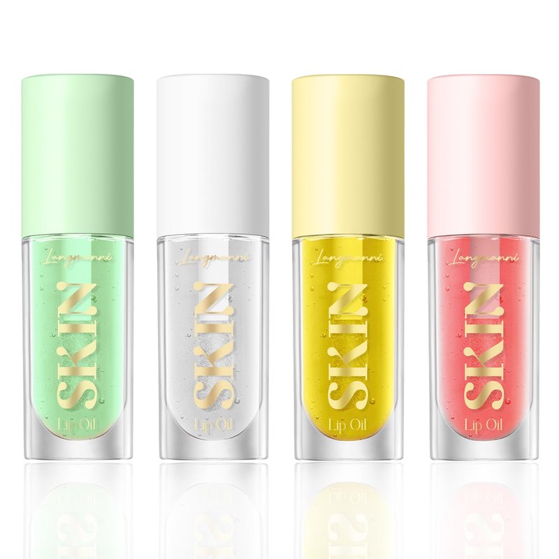 Mrettick Plumping Lip Oil 4 Packs Hydrating Lip Glow Oil Fruit Extract Lip Gloss Moisturizing Lip Balm and Tinting for Dry Lips