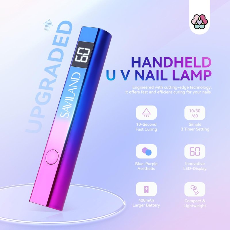 SAVILAND U V Light for Nails – Handheld UV Lamp for Gel Nails LED Nail Flash Cure Lamp Portable Mini Nail Dryer for Curing Gel Polish Glue USB Nail Art Flash Cure Light Home DIY Manicure (12W)