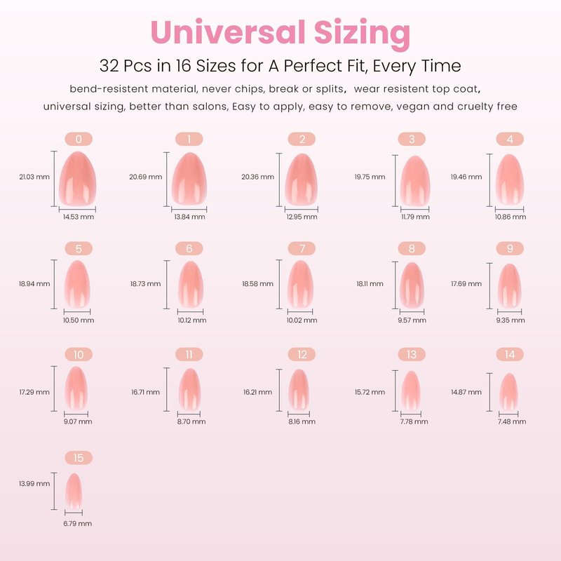 Nail Reformation Press On Nails, Baby Blush | Soft Pink Short Almond Fake Nails in Glossy Finish, Salon Quality, Natural Reusable Stick On Nails in 16 Sizes - 32 Nail Kit with Glue, Gifts for Women