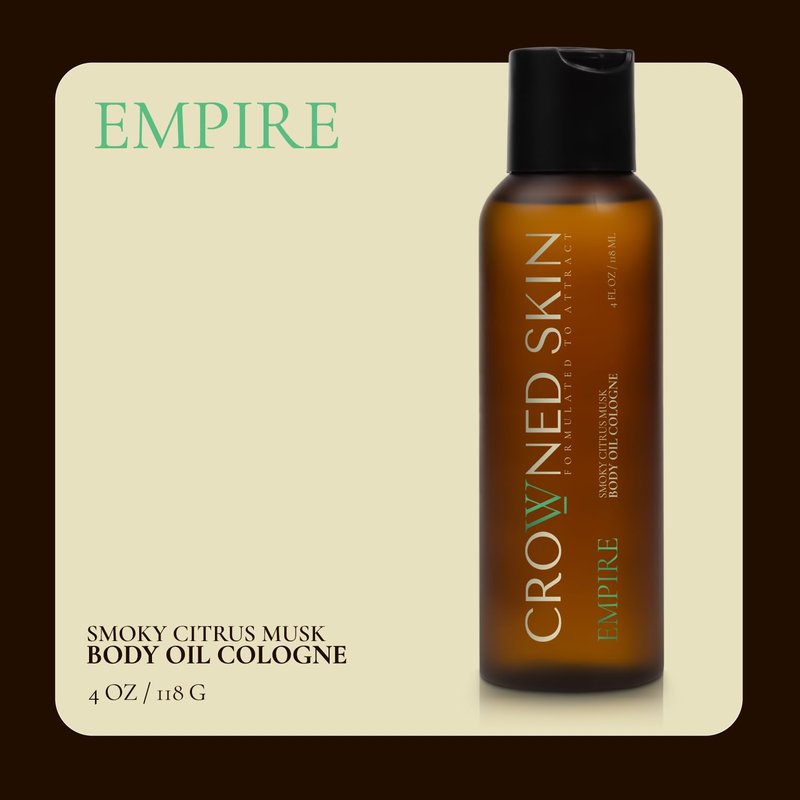 Crowned Skin Empire Body Oil Cologne for Men | Smoky Citrus Musk | As Seen On Shark Tank | Scented with Lemon & Lavender | Infused with Natural Jojoba & Grapeseed Oil | All-Day Fragrance | 4oz