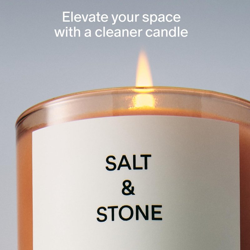 Salt & Stone Scented Candle - Hand-Poured Coconut & Soy Blend | Aromatic Bergamot & Hinoki | 8.5 oz, 50 Hour Burn Time