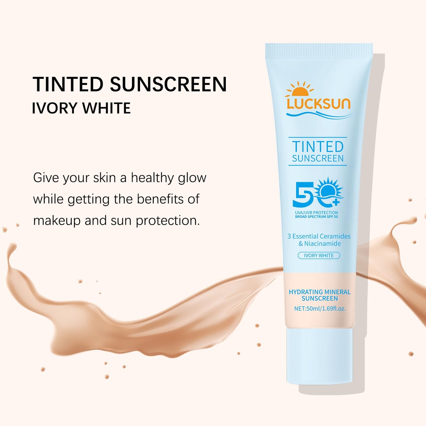Tinted Mineral Sunscreen SPF 50-2-in-1 Makeup & Sunscreen for Natural Glow, Broad Spectrum Protection + Skincare Benefits All Skin Types (#001, 1.69 Fl Oz (Pack of 1))