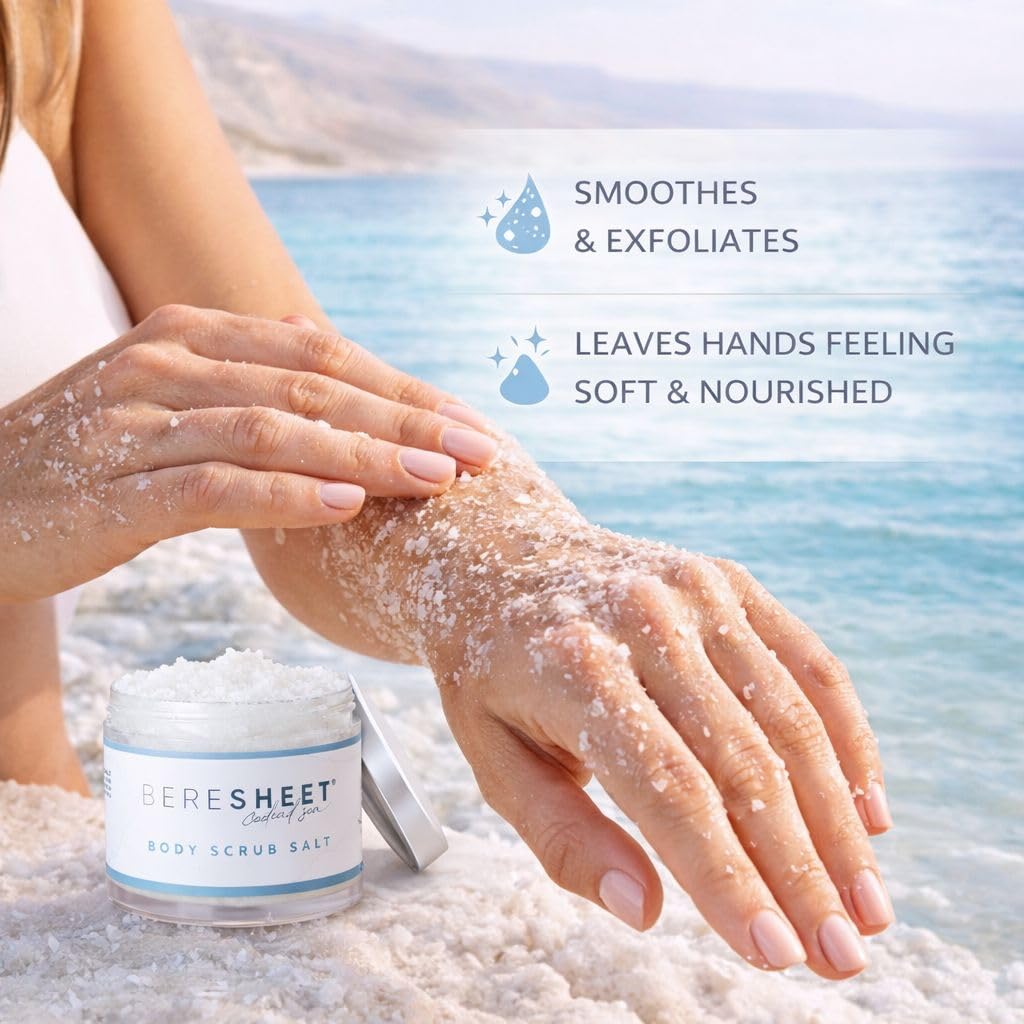 Beresheet Dead Sea Salt Body Scrub – Natural Exfoliating & Hydrating Body Scrub with Dead Sea Minerals & Natural Oils – Deep Cleansing, Nourishing & Skin-Smoothing Scrub for All Skin Types