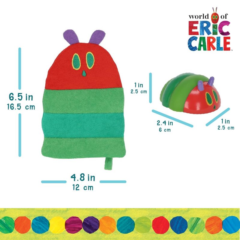 Eric Carle Very Hungry Caterpillar Wash Mitt and Squirt Set and Baby Bath Time Essential – Fully Lined Adult Size Mitt with Loop to Hang Dry