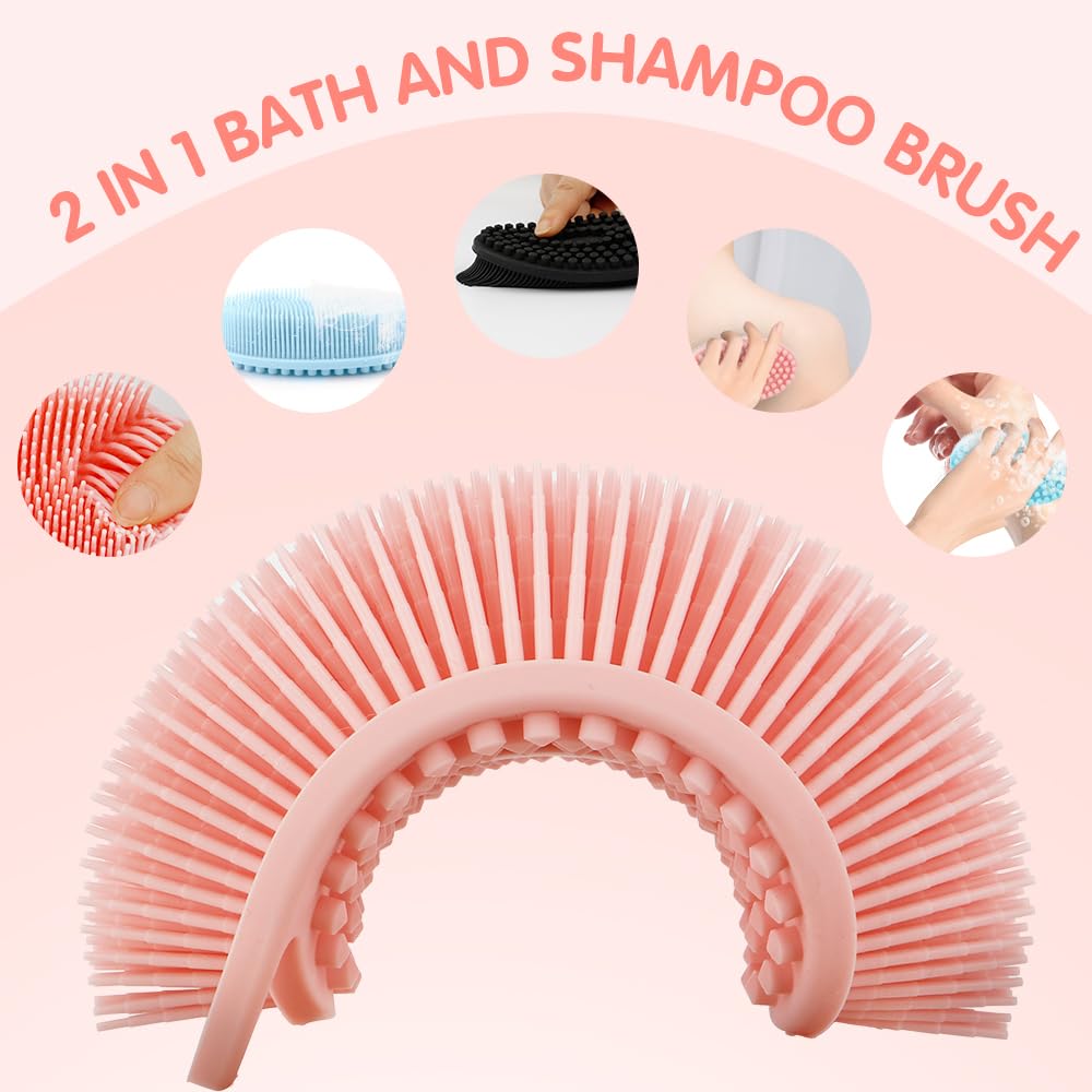 3 Pack Silicone Body Scrubber, Silicone Loofah Soft Exfoliating Body Scrubber, Silicones Body Brush Bath Shower Scrubber for Body, 2 in 1 Bath and Shampoo Wash Brush for Skin Exfoliation Men Women