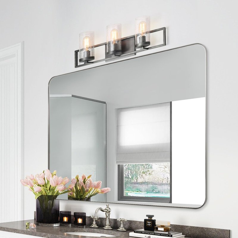 ANDY STAR Brushed Nickel Bathroom Mirror - 30”x40” Rounded Rectangle Design | Premium Stainless Steel Frame, Versatile Hanging Options