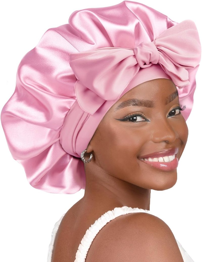 Adjustable Satin Bonnet for Sleeping | Double Layer Hair Wrap to Reduce Friction & Prevent Frizz for Natural Curly Hair