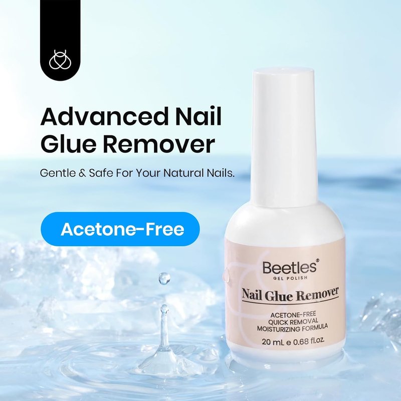 Beetles Nail Glue Remover - Non-Acetone Adhesive Remover with Cuticle Tool | 20ml Gentle Formula for Press-On Nails