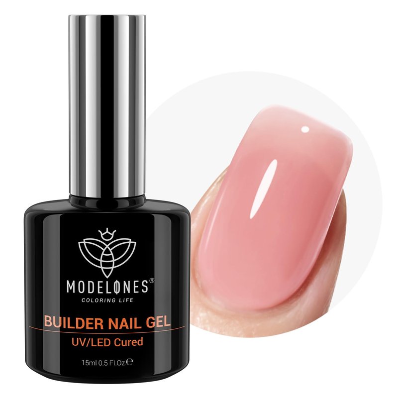 Builder Nail Gel - 8-in-One Peachy Pink Rubber Base Polish | LED Cured Extension Strengthener for DIY Salon