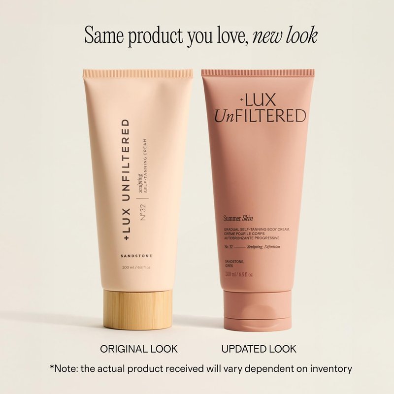 Lux Unfiltered N°32 Summer Skin Tanning Lotion - Gradual Self Tanner with Peptides & Caffeine | Firms & Tones Skin, Sandstone