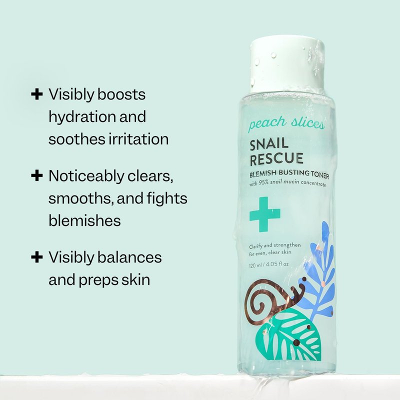 Peach Slices - Snail Rescue Blemish Busting Toner (4.05 oz) - 95% Snail Mucin Concentrate - Clarify, Strengthen, Balance - Hyaluronic Acid & CICA - Clean & Cruelty Free - Korean Skin Care & Beauty