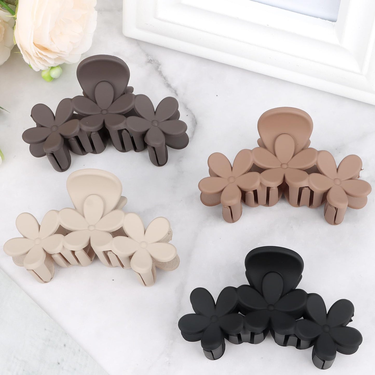 Amariver 4PCS Matte Flower Hair Claw Clips - Non-slip Cute Claw Clips for Thick & Thin Hair