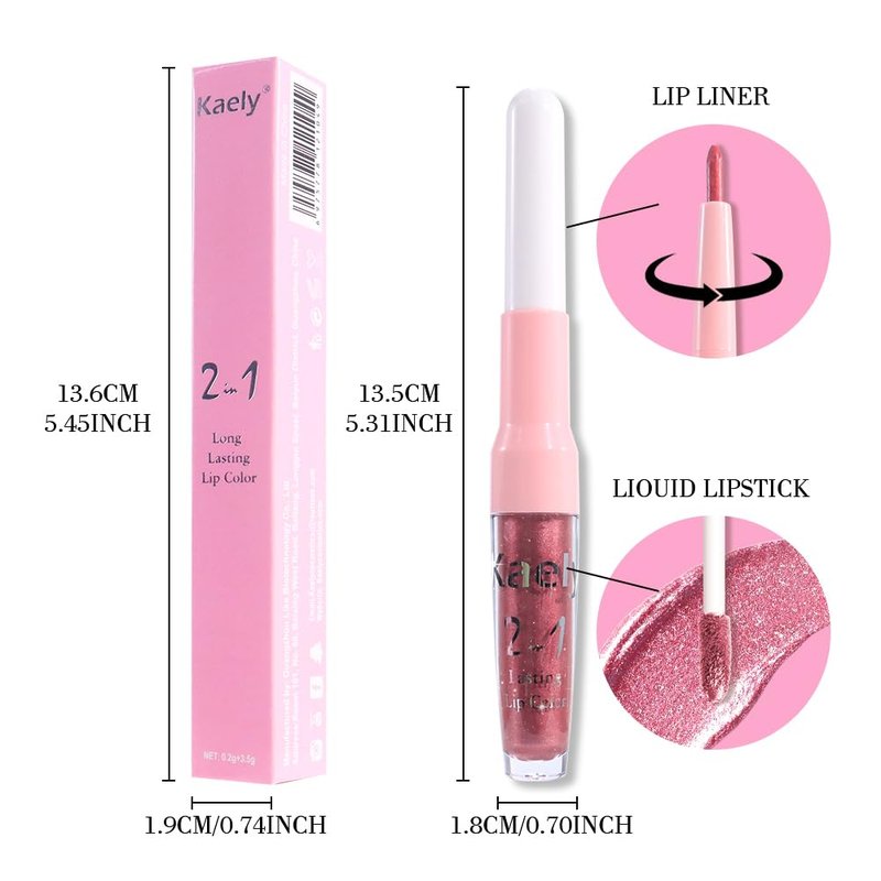 2-in-1 Mauve Metallic Lipstick & Lip Liner - Long-Lasting Waterproof Shimmer Lip Color | Vegan & Cruelty-Free