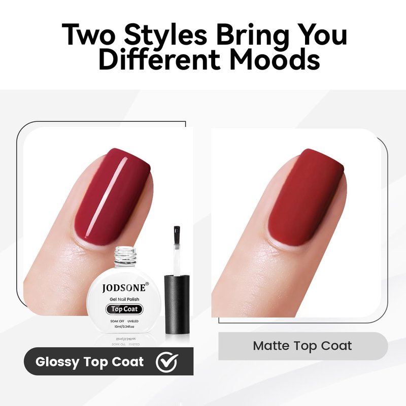 JODSONE Top Coat Gel Polish - High Gloss Finish for Long-Lasting Manicure | 10ML No Wipe, UV Lamp Required