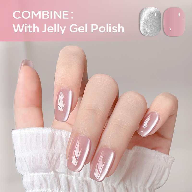 modelones Cat Eye Gel Nail Polish, Silver White Glitter Gel Polish with Magnet 9D Holographic Clear Crystal Nail Polish Soak Off UV Shimmer Polish 15ML