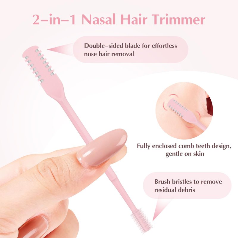 FLATRI 5PCS 2-in-1 Nasal Hair Cutter, 360° Rotating Nose Hair Trimmer Double Sided, Portable Nose Trimmer Manual for Women and Men(Pink)