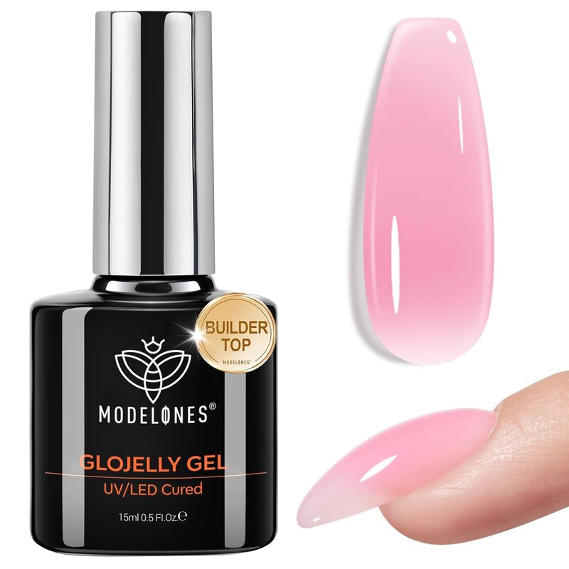 Builder Nail Gel | No Wipe Ultra Gloss Jelly Pink Polish - 15 ML for Strengthening Nail Extensions & Art