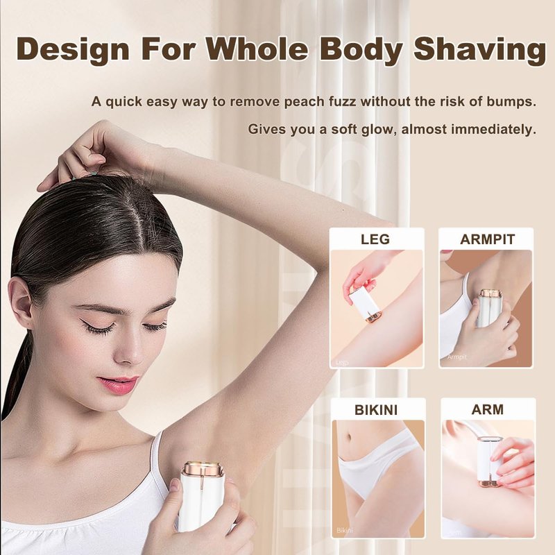 Skiennix Facial Hair Removal - Painless Lady Shaver with LED Light | USB Rechargeable, Dual-Blade Design, Portable for Face & Body