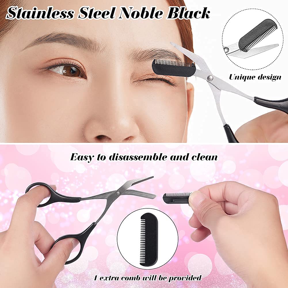 XUJINCN 3-in-1 Eyebrow Scissors Kit，for Personal Facial Hair Removal,Multifunctional Ms. Exfoliating Beauty Tool，Including；Eyebrow Comb Scissors, Hair Removal Tweezers,Eyebrow Razor（Black
