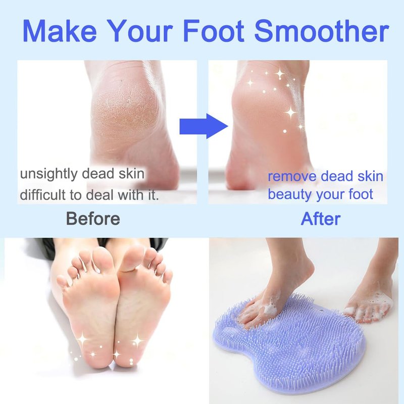2 PCS Shower Foot & Back Scrubber Mat Hands Free Foot Massager Mat with Non-Slip Suction Cups, Wall Mounted Silicone Bathroom Wash Foot Pad Exfoliating Dead Skin Foot Brush (Grey & Purple)