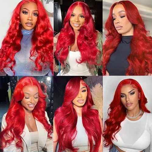 Red Bundles Human Hair Body Wave Bundles 24 26 28 Inch 3 Bundle Unprocessed Brazilian Virgin Hair Red Body Wave Human Hair Extensions 50 Gram Per Bundle