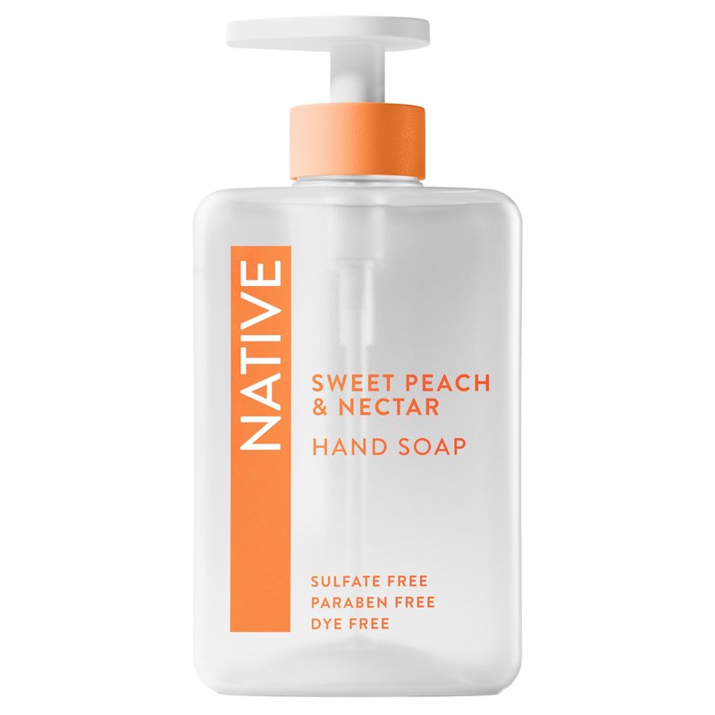 Native Liquid Hand Soap, Sweet Peach & Nectar Scent, Non-Drying Formula for Soft, Smooth Hands, Made with Plant-Based Cleansers, Sulfate & Paraben Free, 13 oz Bottle