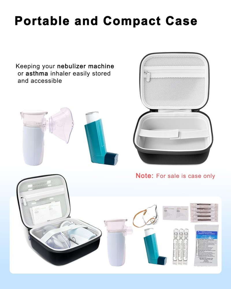 Krypthos Carrying Case Compatible with Compact Portable Handheld Inhaler Nebulizer or Asthma Inhaler for Adults and Kids, Inhaler Spacer Bag, Compact Medical Holder Case (Black)