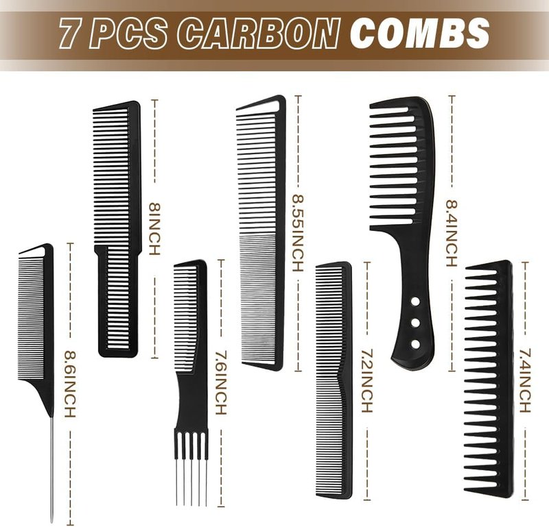 Skiennix 12PCS Hair Cutting Comb Set - Professional Barber Combs & Adjustable Cape with Neck Duster Brush