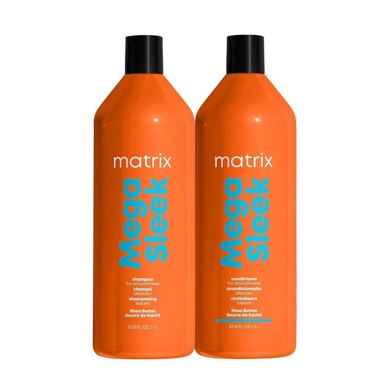 Matrix Mega Sleek Shampoo & Conditioner Set - Smoothing, Moisturizing, Anti-Frizz Formula for All Hair Types | Nourishing Shea Butter, Vegan-Friendly