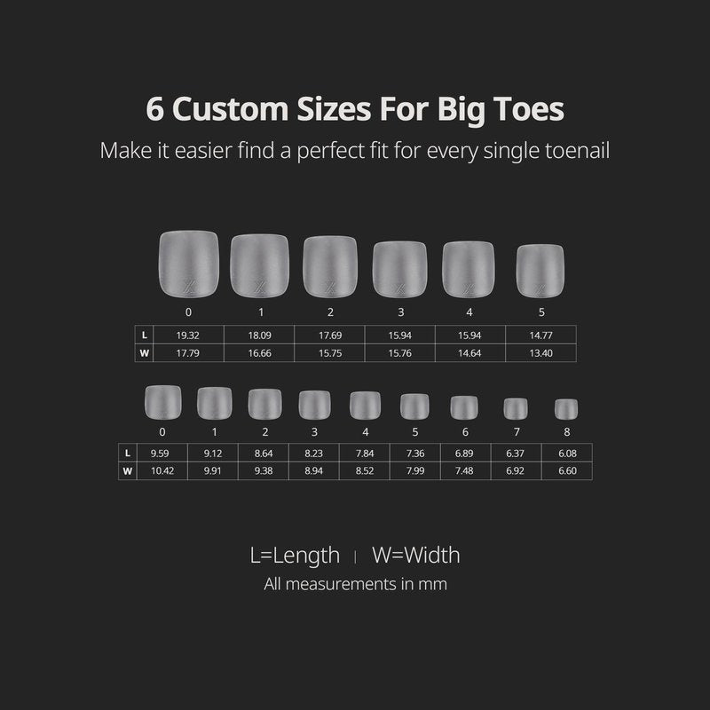 BTArtboxnails XCOATTIPS Toe Nail Tips – 15 Sizes, Including 6 for Big Toes, Structured Apex, Ultra-Thin Cuticle, Thickened Tip, Easy to Apply & Lasts 4 Weeks, 150PCS