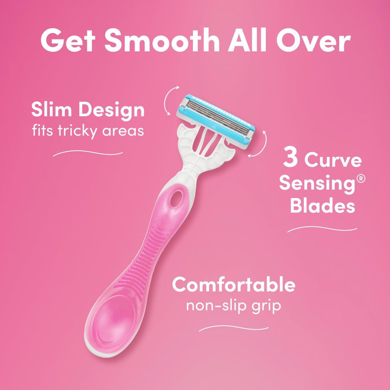 Schick Hydro Silk All-Over Smooth 3-Blade Disposable Razors for Women, 3ct | Travel Essentials, Ladies Razors, Shaver for Women, Slim Design, Avoid Missed Spots, 3ct