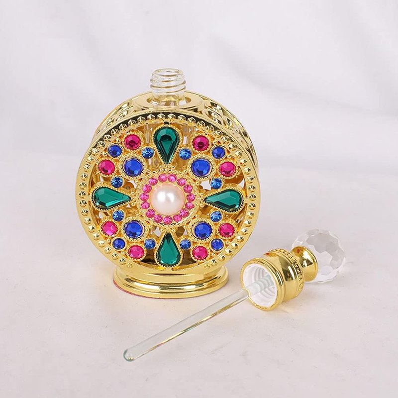 Rhinestone Empty Perfume Bottle - 10ML Refillable Dubai Style | Portable Gold Cosmetic Container